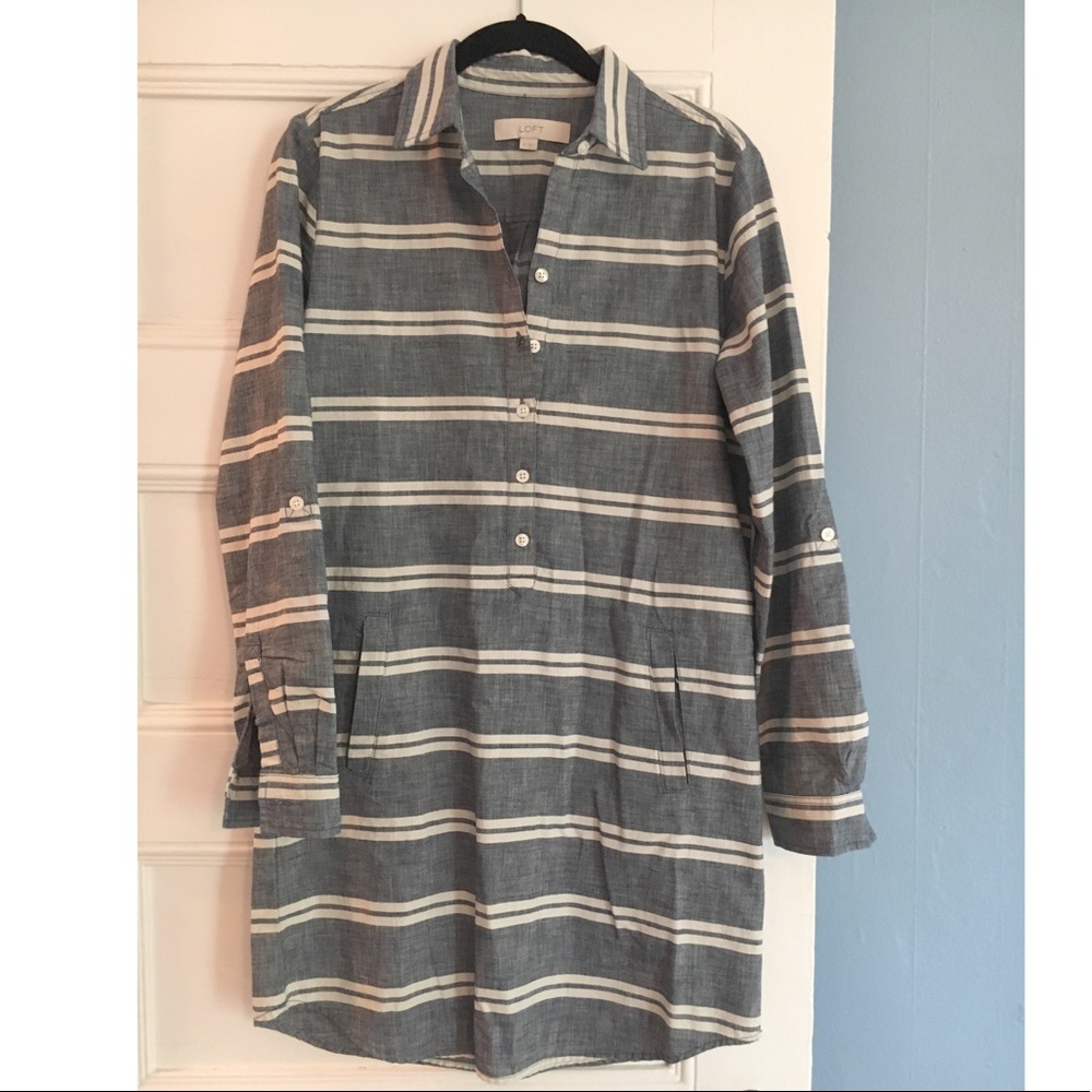Loft Cotton Linen Striped Tunic Dress sz 0